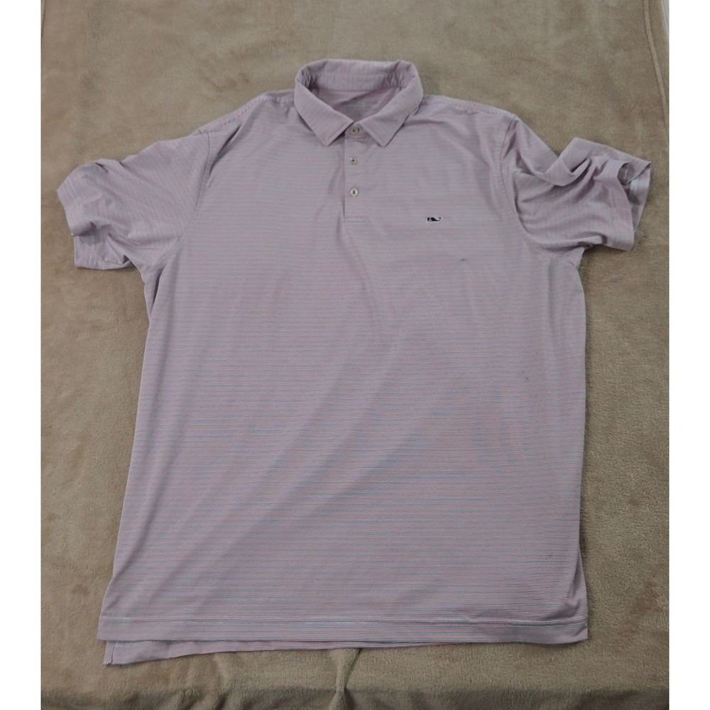 Vineyard Vine Performance Polo Shirt Men size XLโ Red Blue Striped Short Sleeve